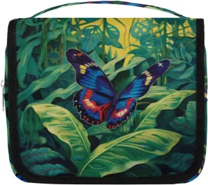 Hanging Toiletry Bag for Women & Men Small Travel Makeup Skincare Necessaire Organizer Kit Cosmetic Bags Waterproof Shower Pouch Expandable Compartments Butterfly Animal Leaf Background