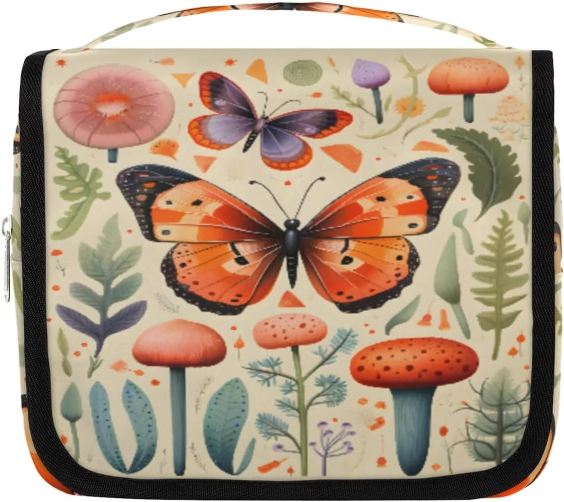 Hanging Toiletry Bag for Women & Men Small Travel Makeup Skincare Necessaire Organizer Kit Cosmetic Bags Waterproof Shower Pouch Expandable Compartments Butterfly Leaf Tree