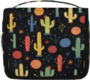 Hanging Toiletry Bag for Women & Men Small Travel Makeup Skincare Necessaire Organizer Kit Cosmetic Bags Waterproof Shower Pouch Expandable Compartments Cactus Colorful Print