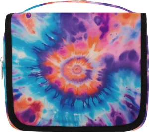 Hanging Toiletry Bag for Women & Men Small Travel Makeup Skincare Necessaire Organizer Kit Cosmetic Bags Waterproof Shower Pouch Expandable Compartments Colorful Tie Dye Graffiti
