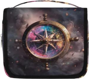 Hanging Toiletry Bag for Women & Men Small Travel Makeup Skincare Necessaire Organizer Kit Cosmetic Bags Waterproof Shower Pouch Expandable Compartments Compass Galaxy Retro Pattern