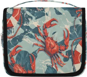 Hanging Toiletry Bag for Women & Men Small Travel Makeup Skincare Necessaire Organizer Kit Cosmetic Bags Waterproof Shower Pouch Expandable Compartments Crab Ocean Summer