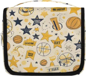 Hanging Toiletry Bag for Women & Men Small Travel Makeup Skincare Necessaire Organizer Kit Cosmetic Bags Waterproof Shower Pouch Expandable Compartments Cute Ball Sports Print