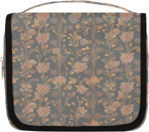 Hanging Toiletry Bag for Women & Men Small Travel Makeup Skincare Necessaire Organizer Kit Cosmetic Bags Waterproof Shower Pouch Expandable Compartments Flowers Vintage Print
