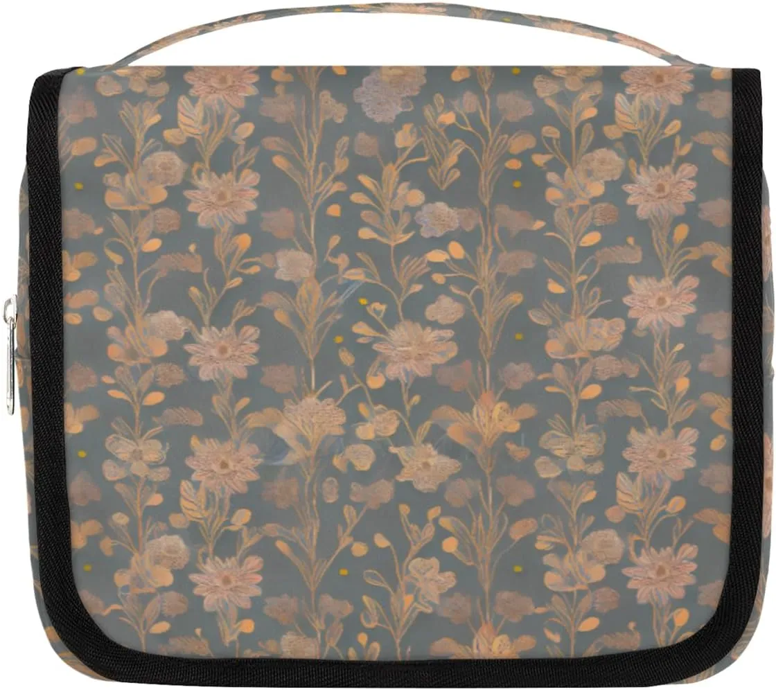 Hanging Toiletry Bag for Women & Men Small Travel Makeup Skincare Necessaire Organizer Kit Cosmetic Bags Waterproof Shower Pouch Expandable Compartments Flowers Vintage Print