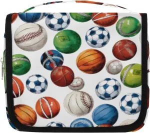 Hanging Toiletry Bag for Women & Men Small Travel Makeup Skincare Necessaire Organizer Kit Cosmetic Bags Waterproof Shower Pouch Expandable Compartments Fun Ball Sports Theme