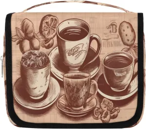 Hanging Toiletry Bag for Women & Men Small Travel Makeup Skincare Necessaire Organizer Kit Cosmetic Bags Waterproof Shower Pouch Expandable Compartments Holiday Coffee Print