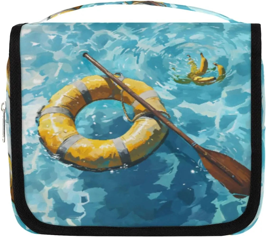 Hanging Toiletry Bag for Women & Men Small Travel Makeup Skincare Necessaire Organizer Kit Cosmetic Bags Waterproof Shower Pouch Expandable Compartments Lifebuoy Ocean Banana