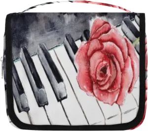 Hanging Toiletry Bag for Women & Men Small Travel Makeup Skincare Necessaire Organizer Kit Cosmetic Bags Waterproof Shower Pouch Expandable Compartments Piano Rose Watercolor