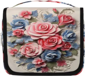 Hanging Toiletry Bag for Women & Men Small Travel Makeup Skincare Necessaire Organizer Kit Cosmetic Bags Waterproof Shower Pouch Expandable Compartments Romantic Flower Oil Paint