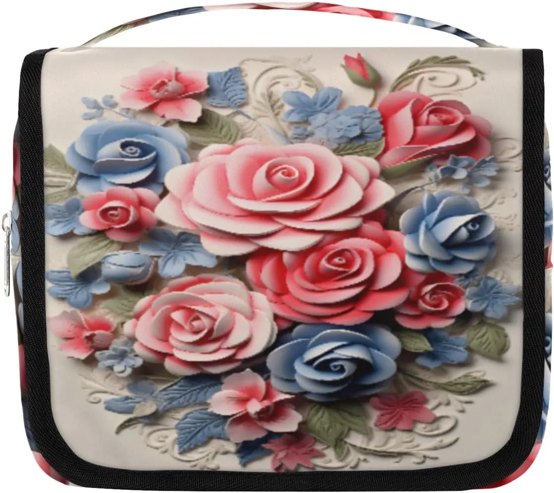 Hanging Toiletry Bag for Women & Men Small Travel Makeup Skincare Necessaire Organizer Kit Cosmetic Bags Waterproof Shower Pouch Expandable Compartments Romantic Flower Oil Paint
