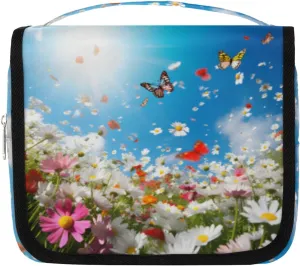 Hanging Toiletry Bag for Women & Men Small Travel Makeup Skincare Necessaire Organizer Kit Cosmetic Bags Waterproof Shower Pouch Expandable Compartments Spring Flowers Butterfly
