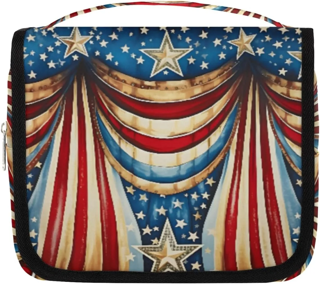 Hanging Toiletry Bag for Women & Men Small Travel Makeup Skincare Necessaire Organizer Kit Cosmetic Bags Waterproof Shower Pouch Expandable Compartments Starry Sky American Art