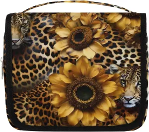 Hanging Toiletry Bag for Women & Men Small Travel Makeup Skincare Necessaire Organizer Kit Cosmetic Bags Waterproof Shower Pouch Expandable Compartments Sunflower Leopard Animal