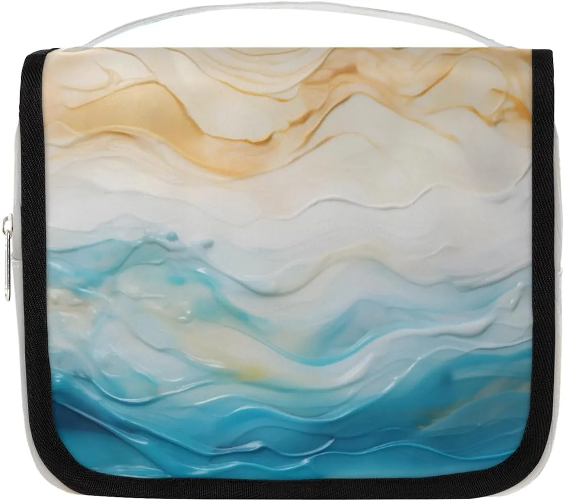Hanging Toiletry Bag for Women & Men Small Travel Makeup Skincare Necessaire Organizer Kit Cosmetic Bags Waterproof Shower Pouch Expandable Compartments Texture Fashion Printing