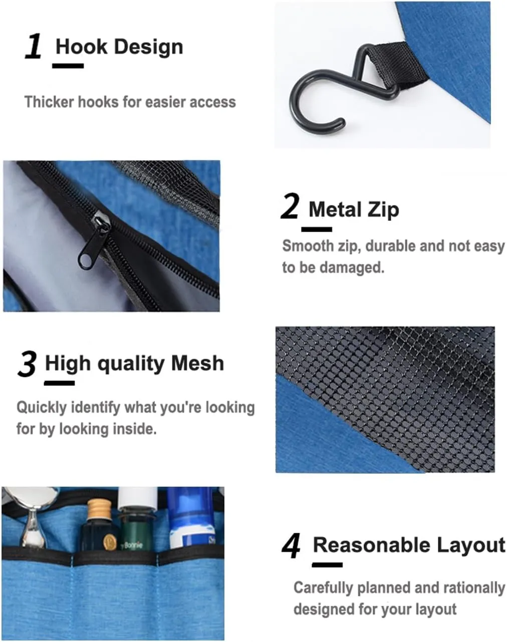 Hanging Toiletry Bag Wash Bag Makeup Cosmetic Organizer for Women or Man,Foldable Compact Size,Super Durable Fabric Hanging Toiletry Bag(Blue)