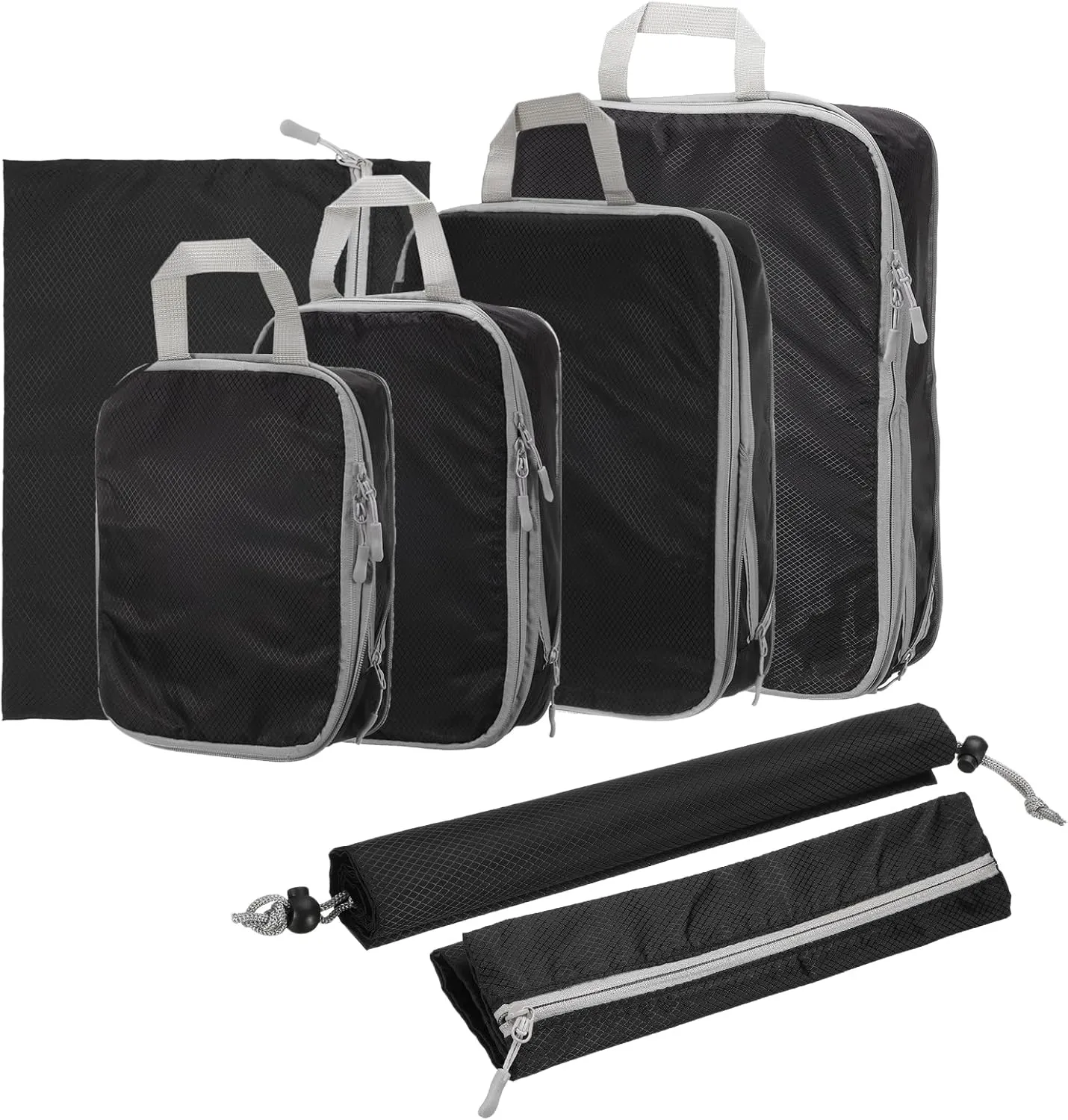 HARFINGTON 7pcs Compression Packing Cube for Suitcases Lightweight Luggage Organizers Bag Expandable Storage Travel Essentials Compression Bags for Carry on Suitcases, Black