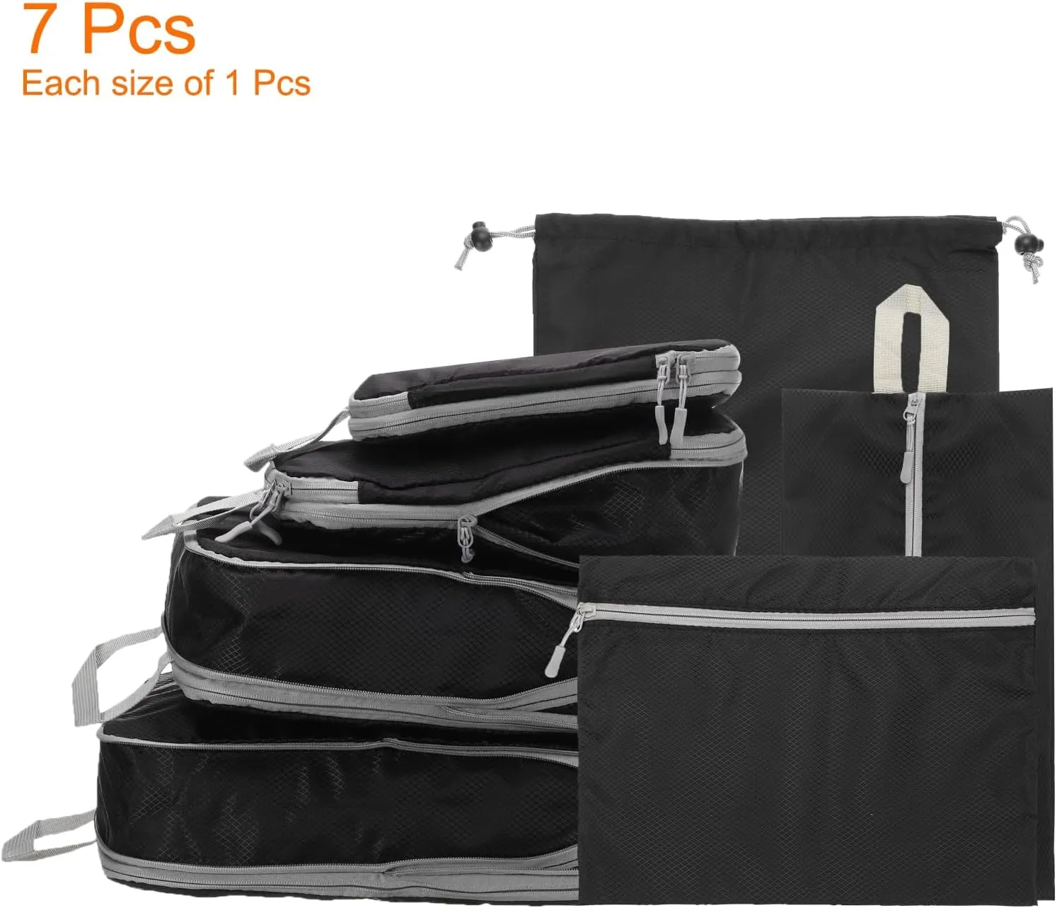 HARFINGTON 7pcs Compression Packing Cube for Suitcases Lightweight Luggage Organizers Bag Expandable Storage Travel Essentials Compression Bags for Carry on Suitcases, Black