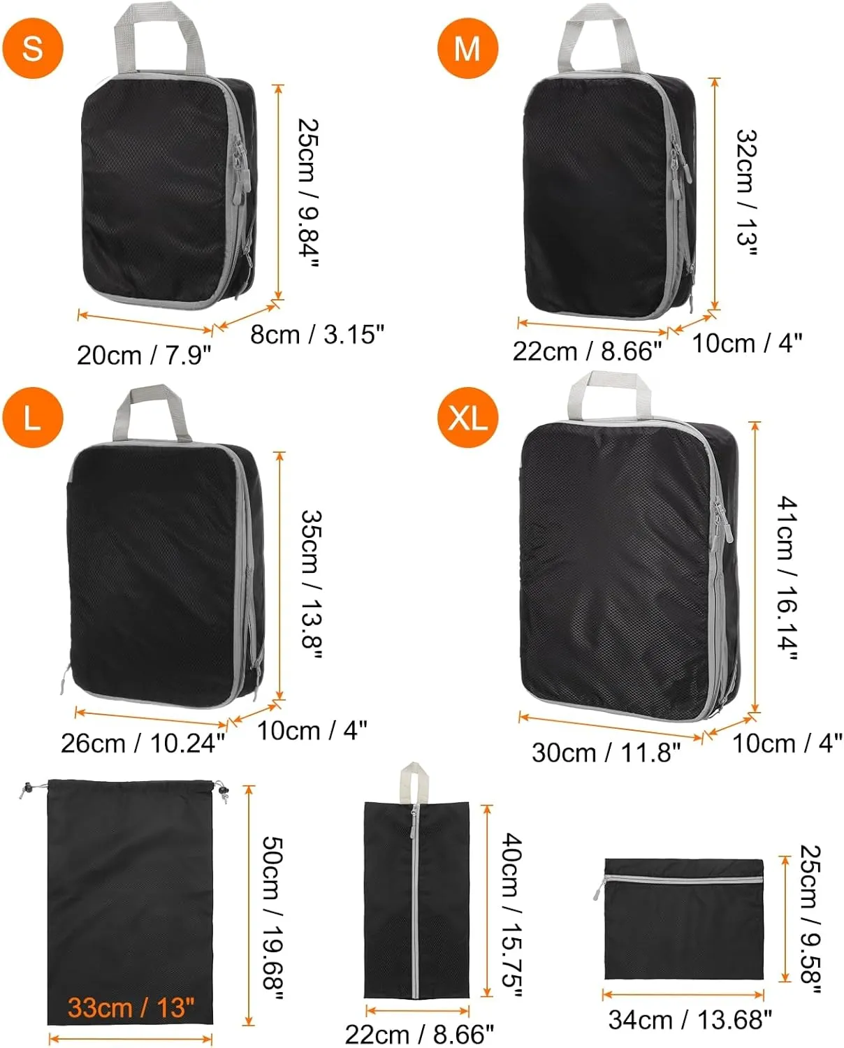 HARFINGTON 7pcs Compression Packing Cube for Suitcases Lightweight Luggage Organizers Bag Expandable Storage Travel Essentials Compression Bags for Carry on Suitcases, Black