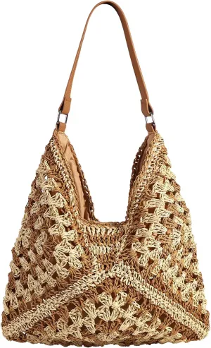hatisan Straw Beach Bag for Women Summer Woven Beach Tote Bag Shoulder Handbags Boho Bag