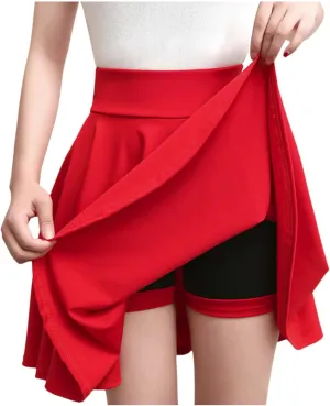 HGps8w Versatile Skirt for Women 2025 Summer Casual Solid High Waisted A-Line Tennis Golf Skorts Bulit-in-Shorts Mini Dress