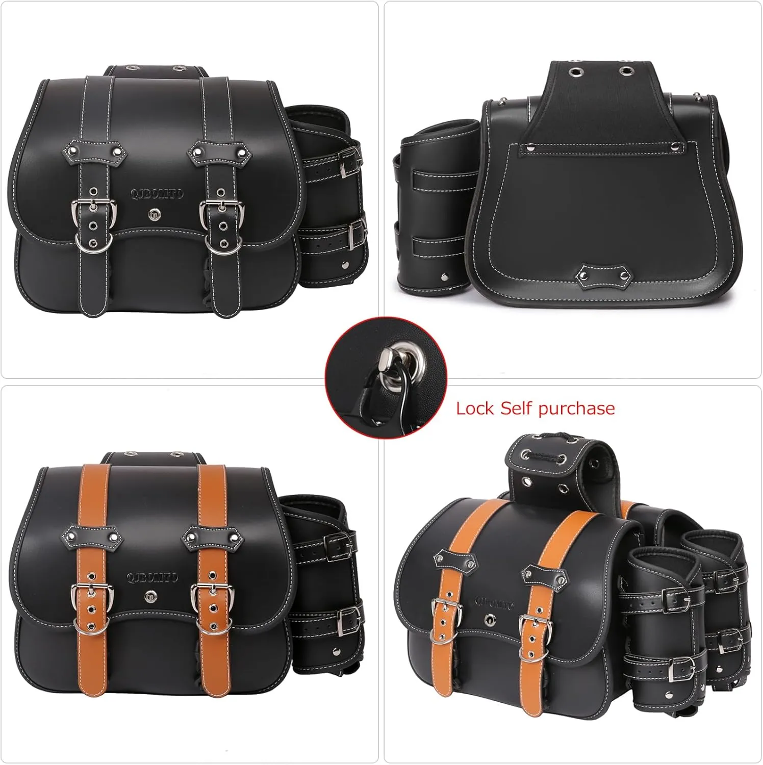 High-density Leather Motorcycle Saddlebags-Throw Over Saddle bags Panniers Side Bags with cup holder,Waterproof,Side Tool Bag,Storage Tool Bag for Motorbike,Universal,1Pair, M (Black22)