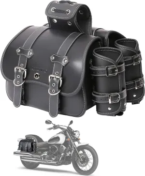 High-density Leather Motorcycle Saddlebags-Throw Over Saddle bags Panniers Side Bags with cup holder,Waterproof,Side Tool Bag,Storage Tool Bag for Motorbike,Universal,1Pair, M (Black22)