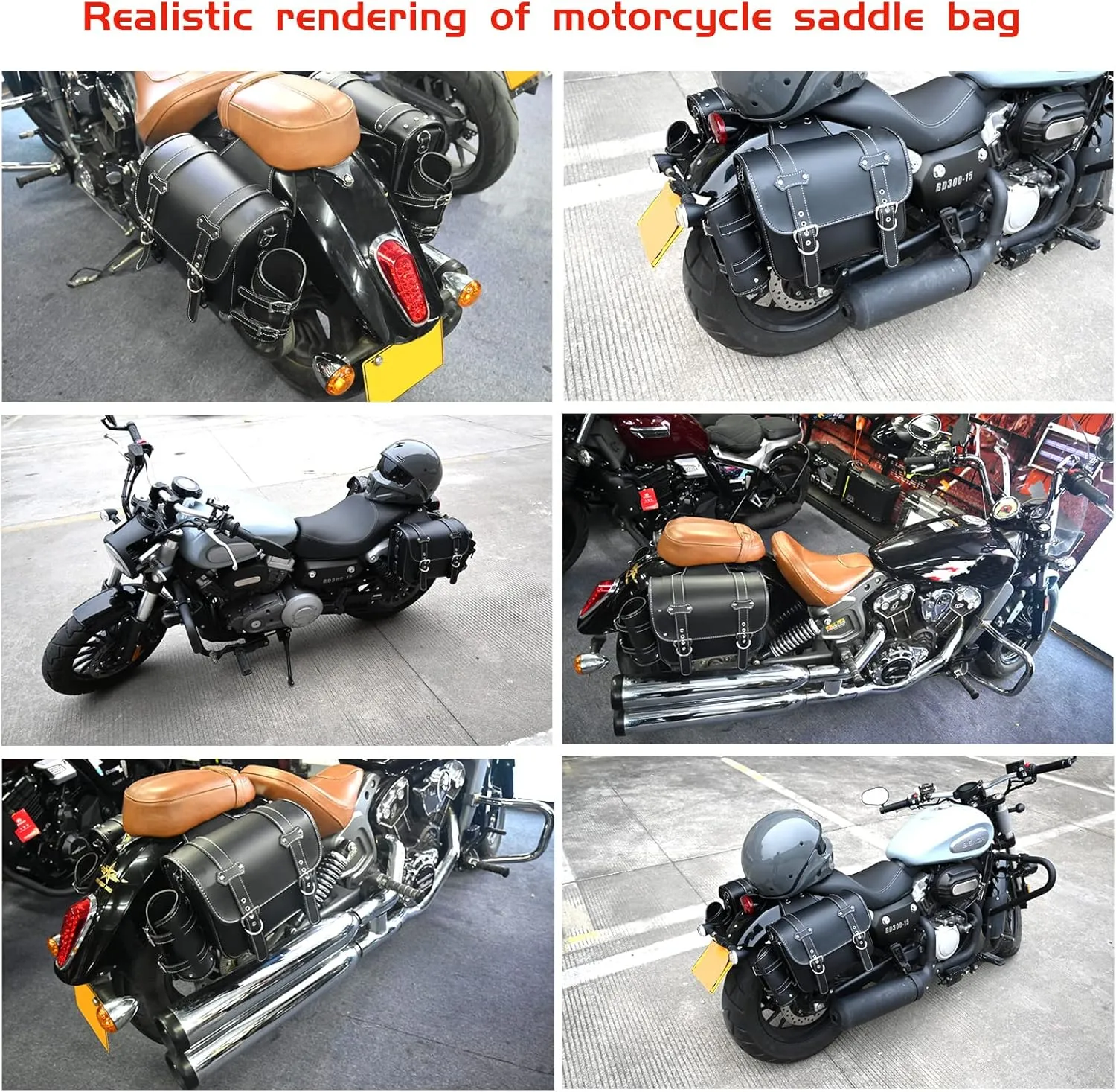 High-density Leather Motorcycle Saddlebags-Throw Over Saddle bags Panniers Side Bags with cup holder,Waterproof,Side Tool Bag,Storage Tool Bag for Motorbike,Universal,1Pair,M(Black3)