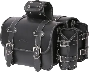 High-density Leather Motorcycle Saddlebags-Throw Over Saddle bags Panniers Side Bags with cup holder,Waterproof,Side Tool Bag,Storage Tool Bag for Motorbike,Universal,1Pair,M(Black3)