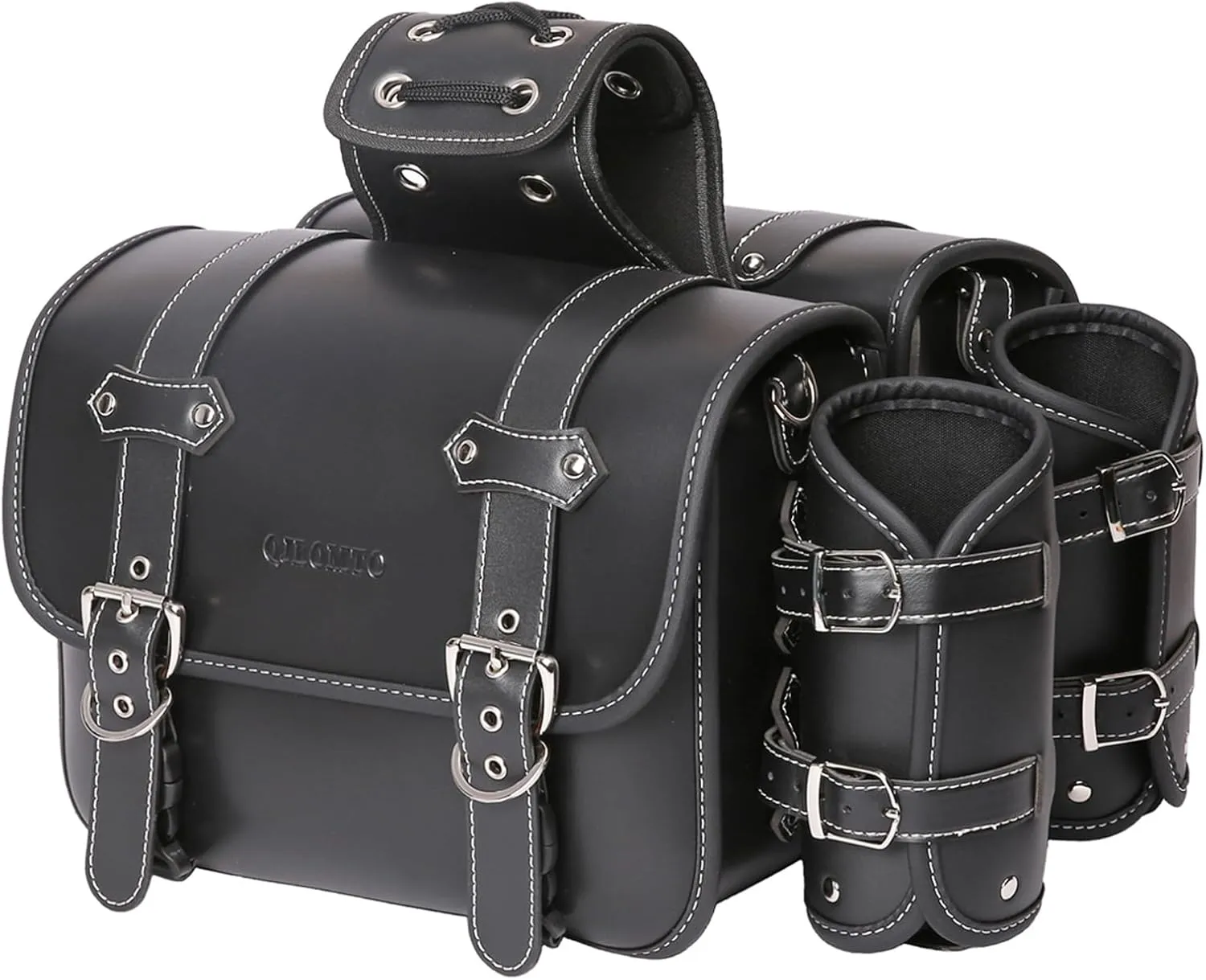 High-density Leather Motorcycle Saddlebags-Throw Over Saddle bags Panniers Side Bags with cup holder,Waterproof,Side Tool Bag,Storage Tool Bag for Motorbike,Universal,1Pair,M(Black3)