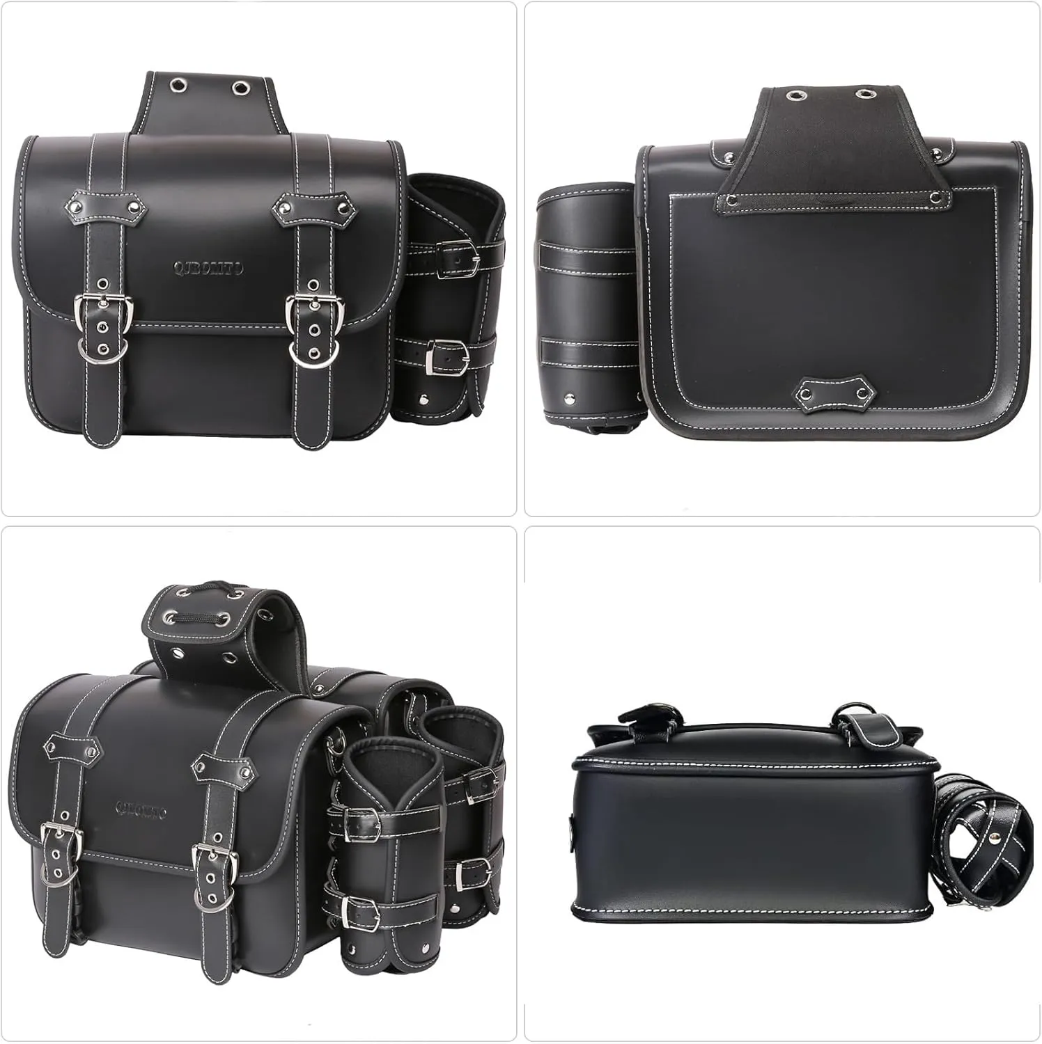 High-density Leather Motorcycle Saddlebags-Throw Over Saddle bags Panniers Side Bags with cup holder,Waterproof,Side Tool Bag,Storage Tool Bag for Motorbike,Universal,1Pair,M(Black3)