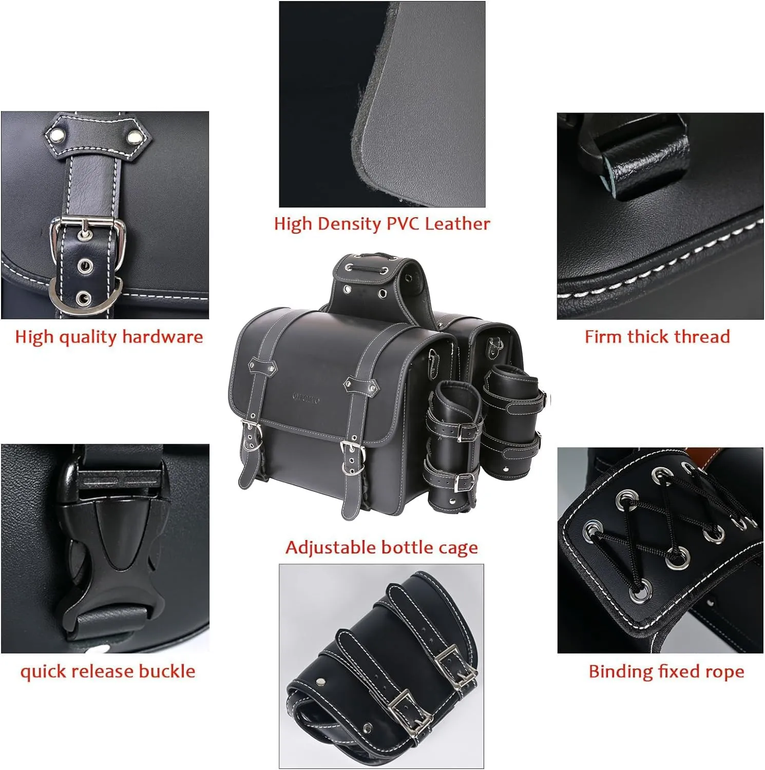 High-density Leather Motorcycle Saddlebags-Throw Over Saddle bags,Panniers Side Bags with cup holder Waterproof, Side Tool Bag, Storage Tool Bag for Motorbike,Universal,1Pair, L (Black5)