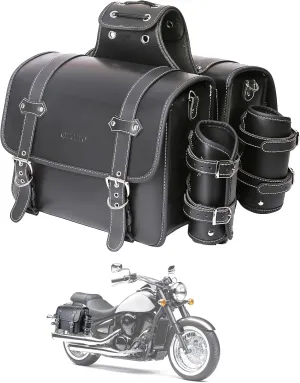 High-density Leather Motorcycle Saddlebags-Throw Over Saddle bags,Panniers Side Bags with cup holder Waterproof, Side Tool Bag, Storage Tool Bag for Motorbike,Universal,1Pair, L (Black5)