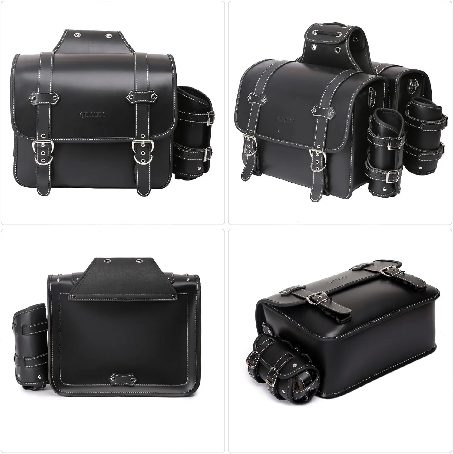 High-density Leather Motorcycle Saddlebags-Throw Over Saddle bags,Panniers Side Bags with cup holder Waterproof, Side Tool Bag, Storage Tool Bag for Motorbike,Universal,1Pair, L (Black5)