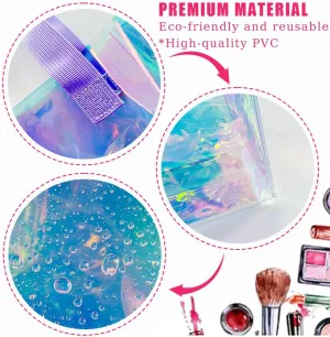 Holographic Clear Tote Bag with Weave Handle Laser Waterproof PVC Beach Tote Gift Shopping Bag for Stadium Travel