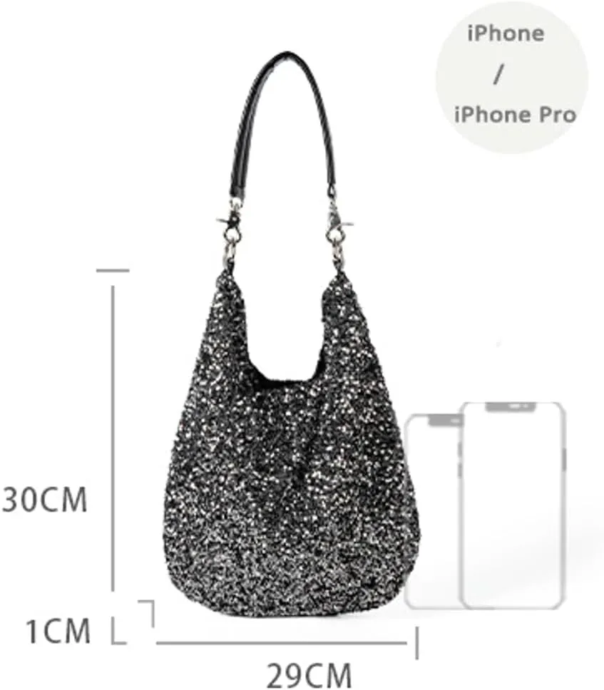 Hycurey Glitter Sequin Tote Bag for Women Lightweight Sparkle Shoulder Bag with Large Capacity Shiny Underarm Hobo Bags