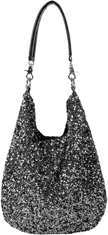Hycurey Glitter Sequin Tote Bag for Women Lightweight Sparkle Shoulder Bag with Large Capacity Shiny Underarm Hobo Bags