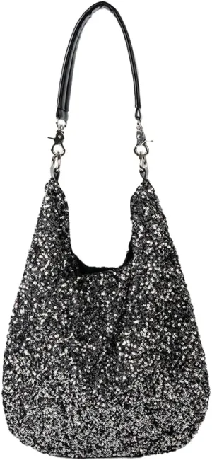 Hycurey Glitter Sequin Tote Bag for Women Lightweight Sparkle Shoulder Bag with Large Capacity Shiny Underarm Hobo Bags
