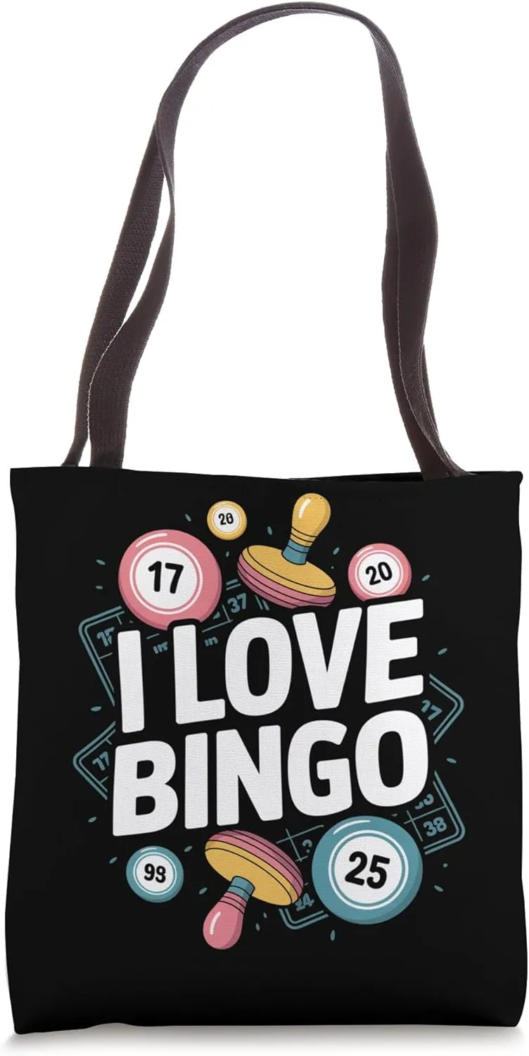 I Love Bingo Enthusiast Vibrant Numbers Tote Bag
