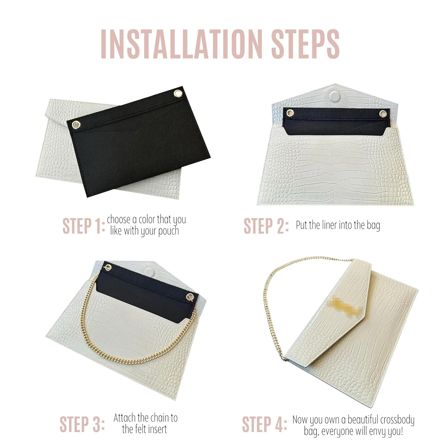 Insert with Chain for Uptown Clutch Conversion Kit with Gold Chain, Wristlet Insert with Strap, Wallet on Chain WOC Uptown Pouch Insert (Black, 120cm (47" inches) Matte Gold Chain)