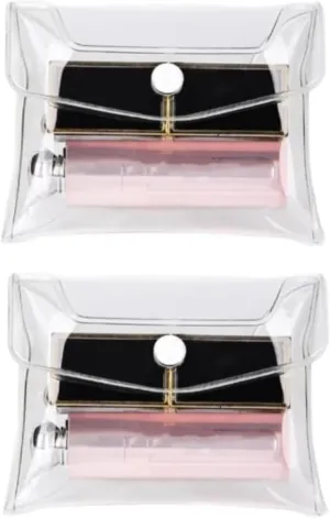 JJLFresheners 2Pcs Transparent Mini PVC Makeup Bag Small Clear Plastic Cosmetic Organizer Bag Pouch with Snap Closure Cosmetic Bags for Vacation Travel, Bathroom Organizing Cosmetic Bags