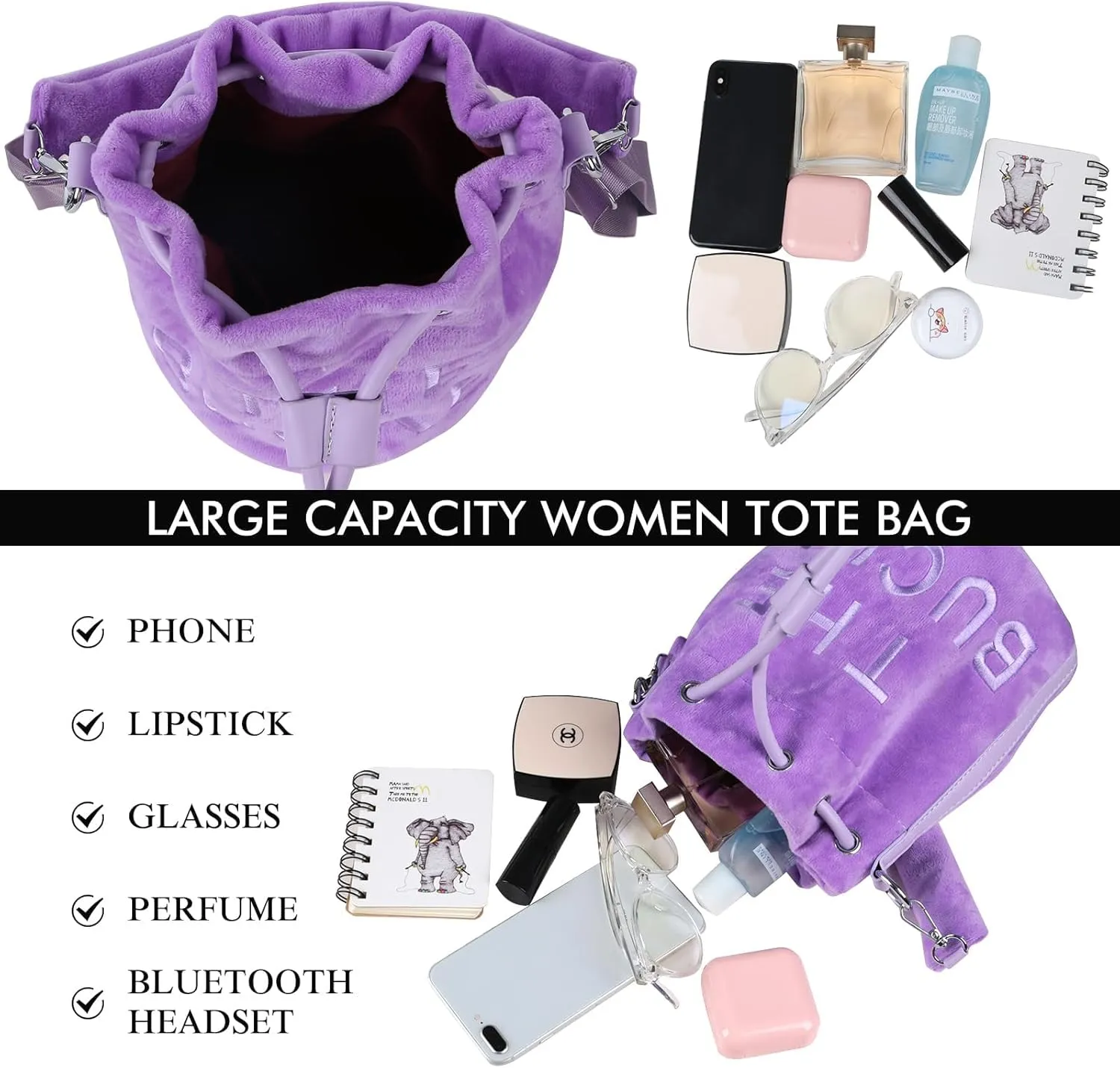 JQAliMOVV Mini Crossbody Bucket Bags for Women Trendy Velvet Bucket Purse Hobo Drawstring Handbags