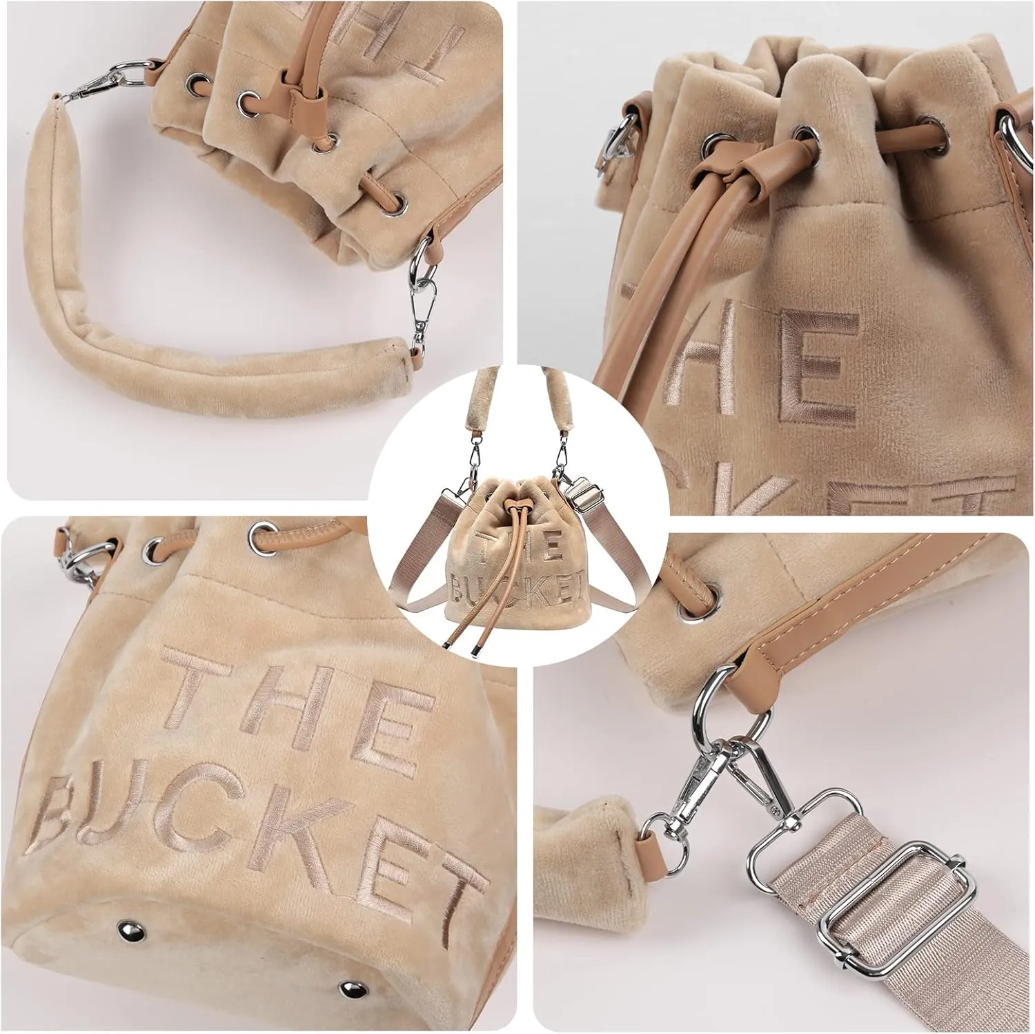 JQAliMOVV Mini Crossbody Bucket Bags for Women Trendy Velvet Bucket Purse Hobo Drawstring Handbags