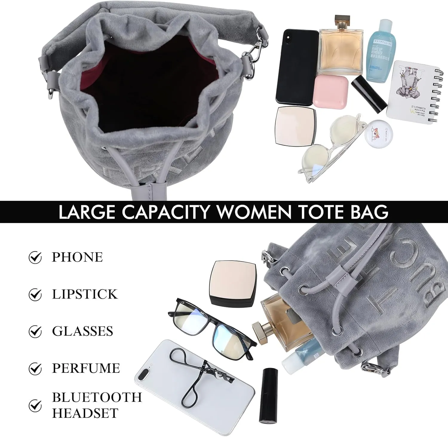 JQAliMOVV Mini Crossbody Bucket Bags for Women Trendy Velvet Bucket Purse Hobo Drawstring Handbags