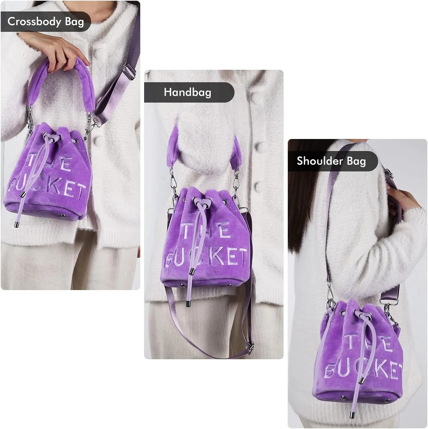 JQAliMOVV Mini Crossbody Bucket Bags for Women Trendy Velvet Bucket Purse Hobo Drawstring Handbags