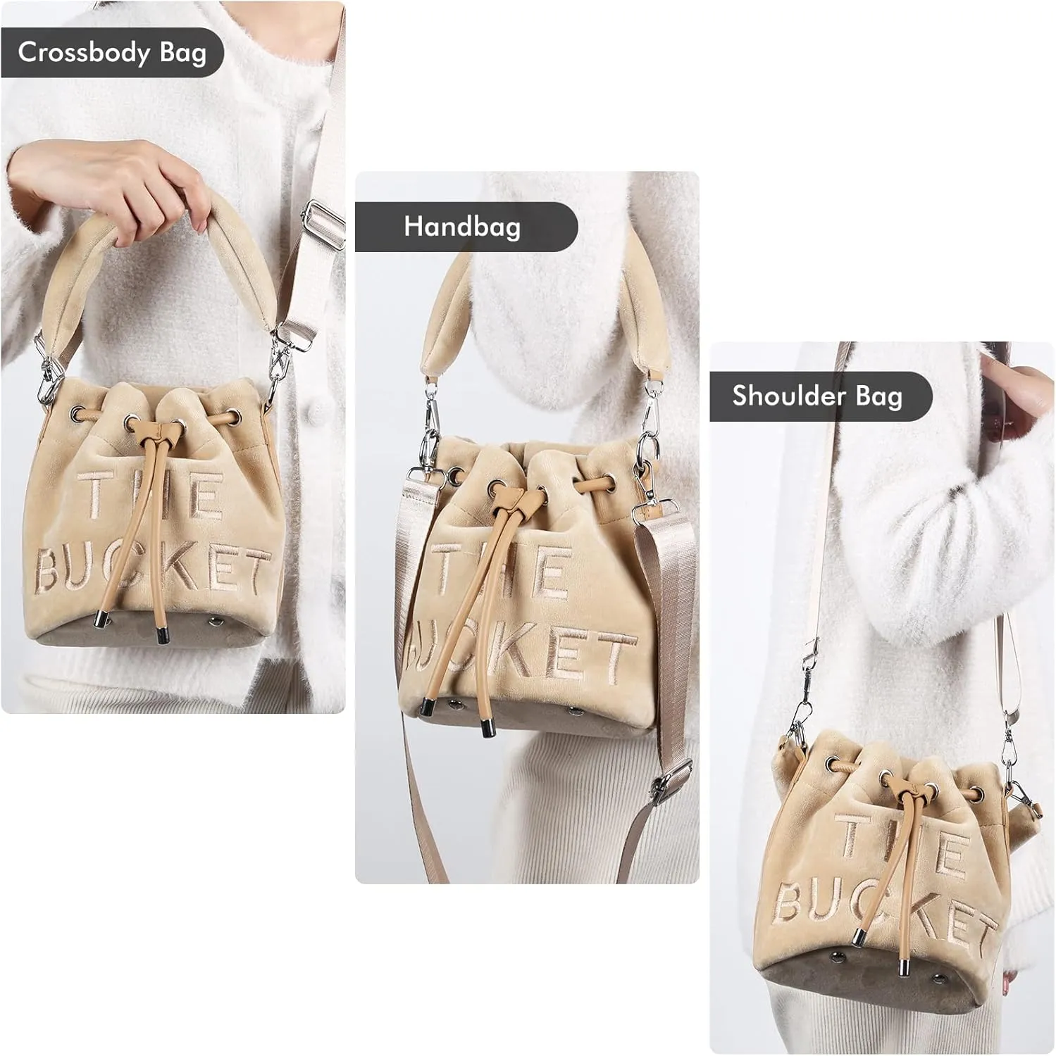 JQAliMOVV Mini Crossbody Bucket Bags for Women Trendy Velvet Bucket Purse Hobo Drawstring Handbags