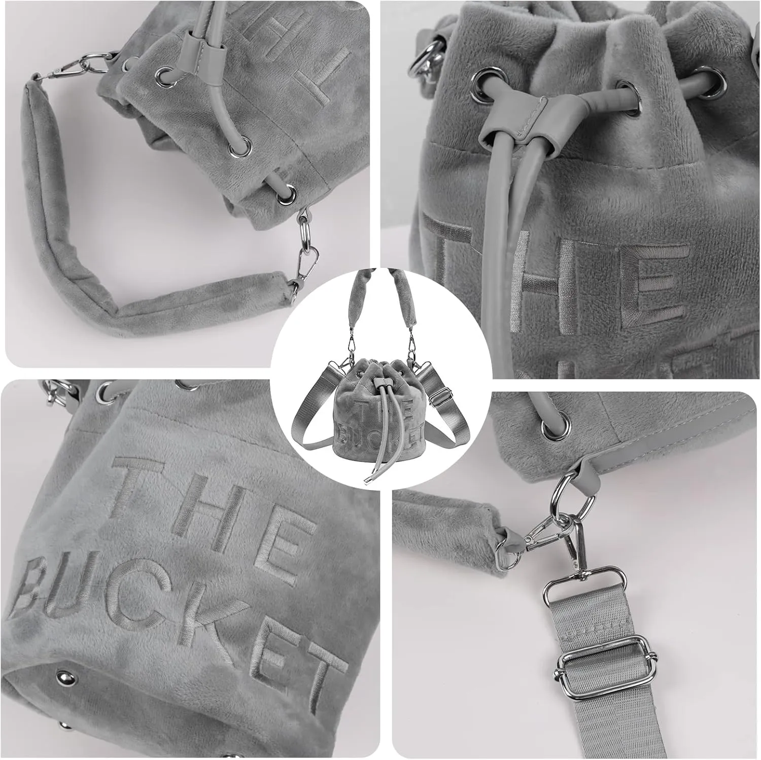 JQAliMOVV Mini Crossbody Bucket Bags for Women Trendy Velvet Bucket Purse Hobo Drawstring Handbags