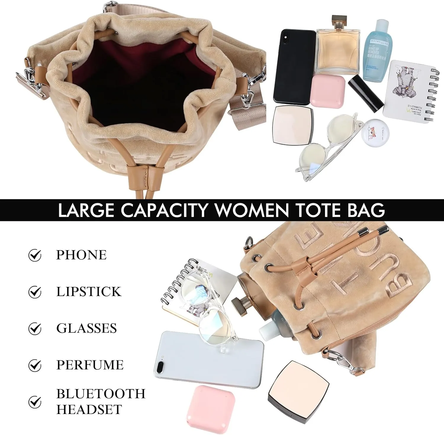 JQAliMOVV Mini Crossbody Bucket Bags for Women Trendy Velvet Bucket Purse Hobo Drawstring Handbags