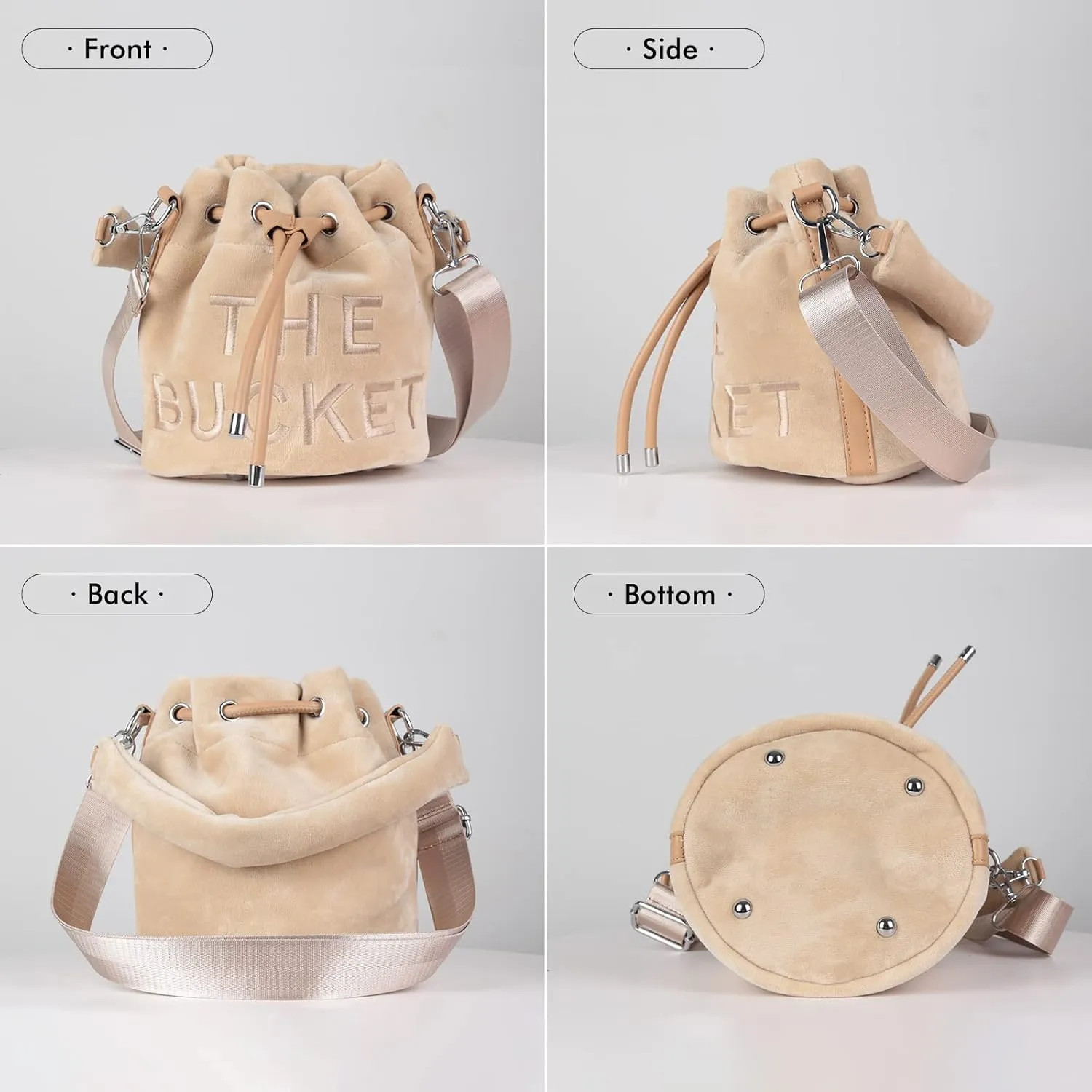 JQAliMOVV Mini Crossbody Bucket Bags for Women Trendy Velvet Bucket Purse Hobo Drawstring Handbags