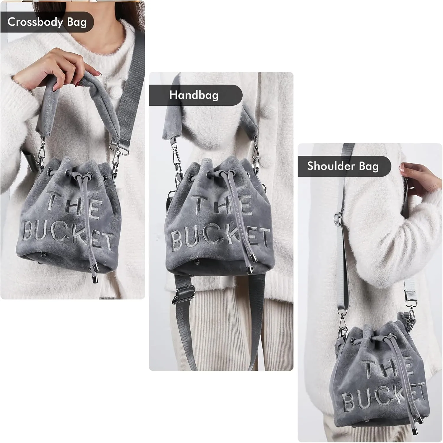 JQAliMOVV Mini Crossbody Bucket Bags for Women Trendy Velvet Bucket Purse Hobo Drawstring Handbags